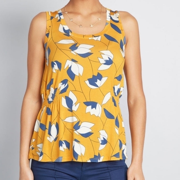 Modcloth Yellow Floral Easily Leisurely Knit Tank Top L - Picture 2 of 7